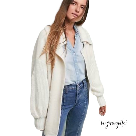 Anthropologie Sweaters - Anthropologie Sleeping on Snow Oversized Super Soft Collared Off White Cardigan